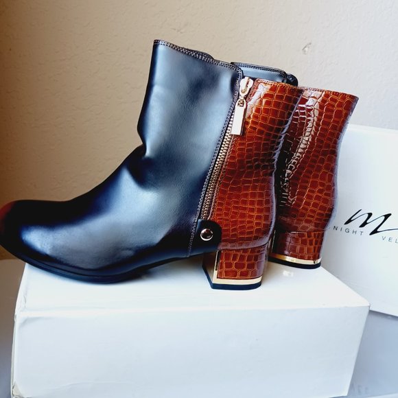 Midnigjt Velvet Brown/black short ankle zip up boots - Picture 6 of 9